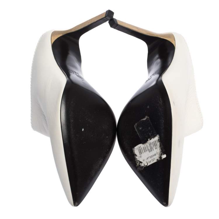 Pre Owned Lanvin White Leather Pointed Toe Mules Size 38.5