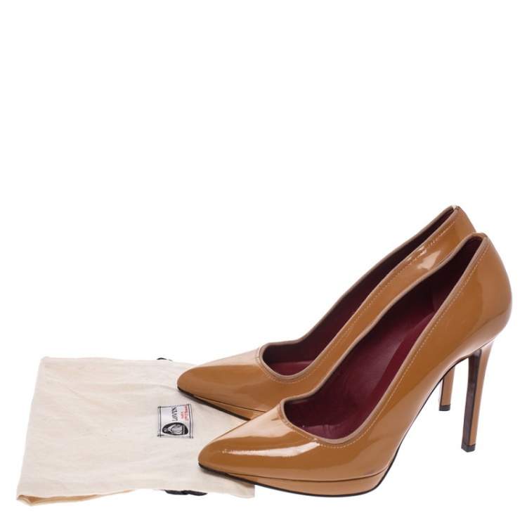 Pre Owned Lanvin Yellow Ochre Patent Leather Pointed Toe Platform Pumps Size 39