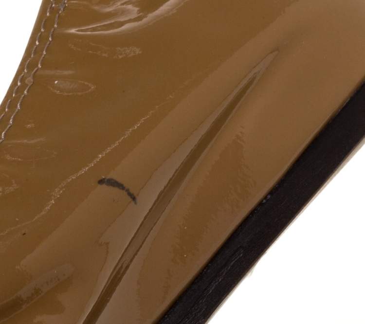 Pre Owned Lanvin Beige Patent Leather Scrunch Ballet Flats Size 36.5 