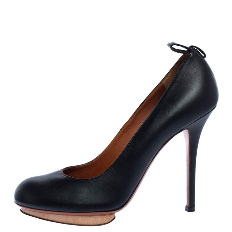 Pre Owned Lanvin Black Leather ETE 2010 Platform Pumps Size 37.5