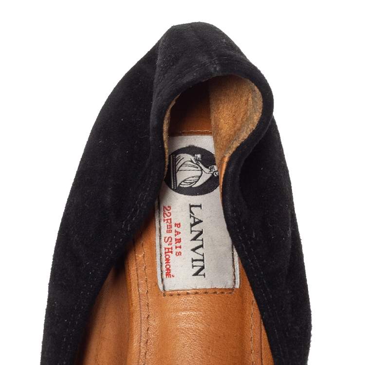 Pre Owned Lanvin Black Croc Embossed Leather And Suede Ballet Flats Size 39.5