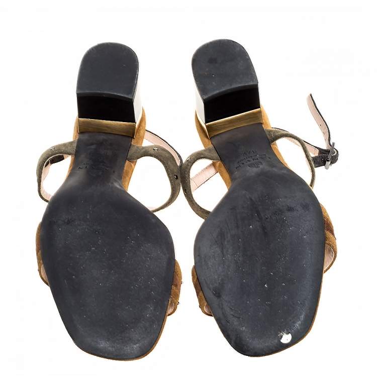 Pre Owned Lanvin Brown/Grey Suede Studded Ankle Strap Sandals Size 37.5