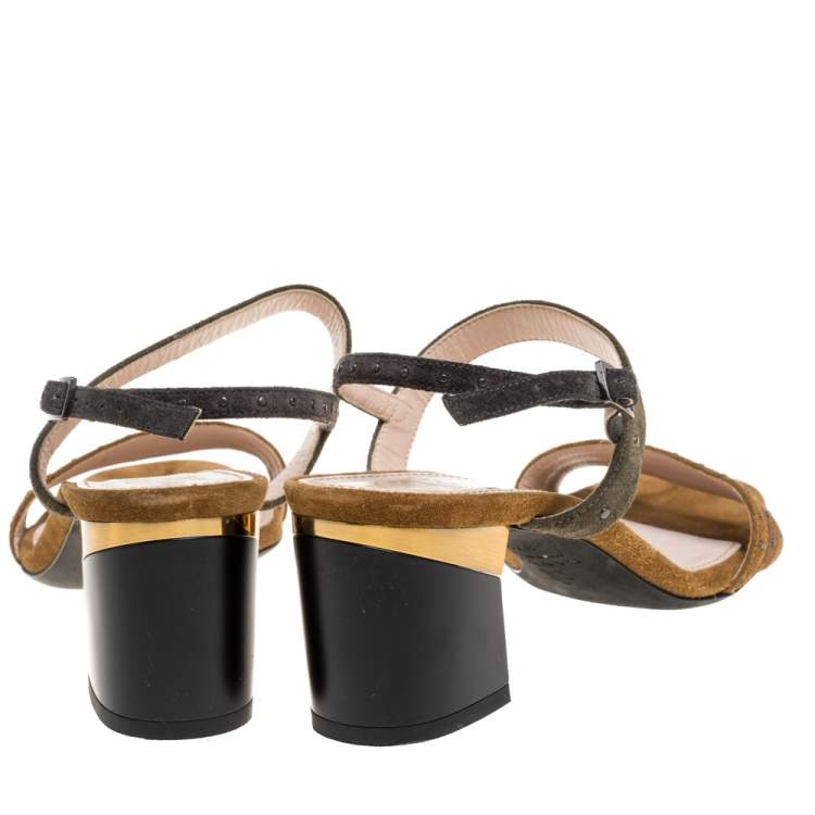 Pre Owned Lanvin Brown/Grey Suede Studded Ankle Strap Sandals Size 37.5