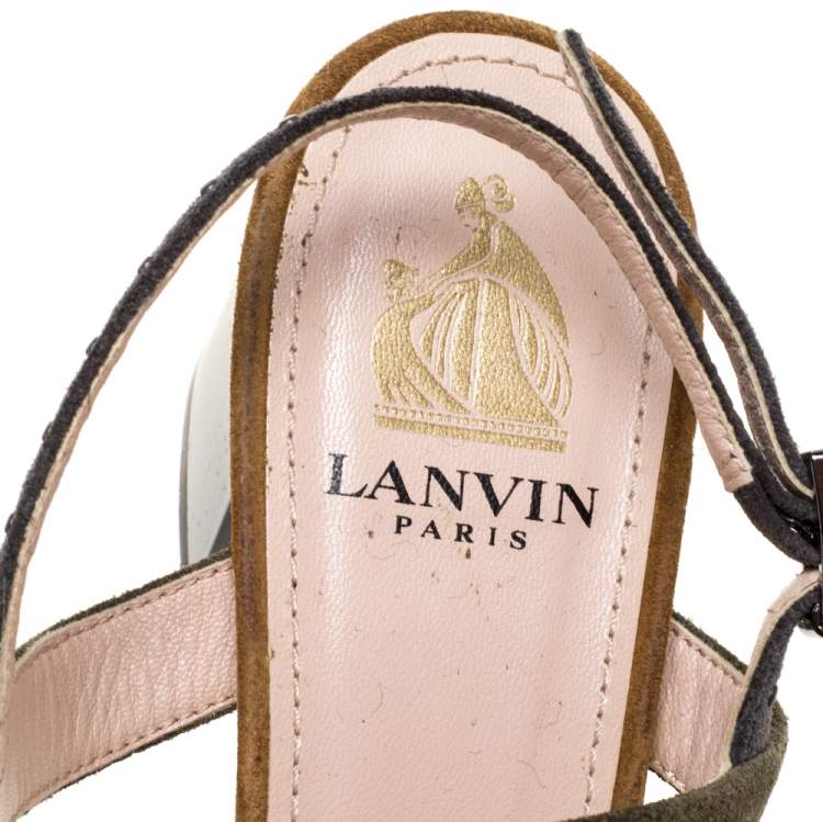 Pre Owned Lanvin Brown/Grey Suede Studded Ankle Strap Sandals Size 37.5