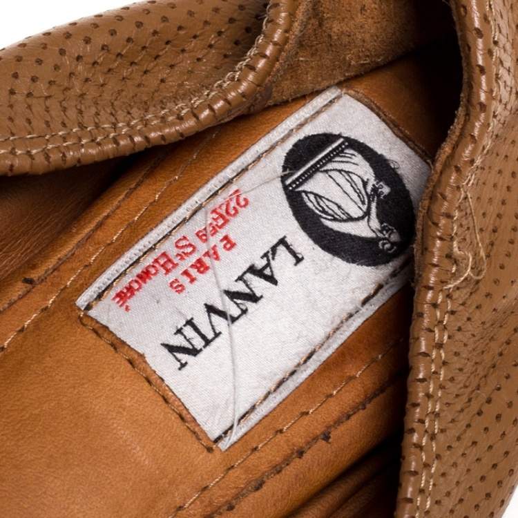 مملوكة مسبقًا Lanvin Brown Perforated Leather Scrunch Ballet Flats Size 38