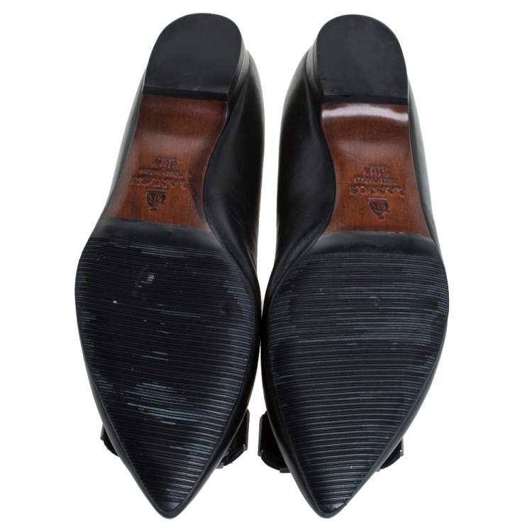Pre Owned Lanvin Black Leather Pointed Toe Slip on Ballet Flats Size 36.5