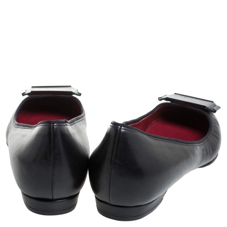 Pre Owned Lanvin Black Leather Pointed Toe Slip on Ballet Flats Size 36.5