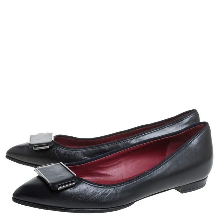 Pre Owned Lanvin Black Leather Pointed Toe Slip on Ballet Flats Size 36.5