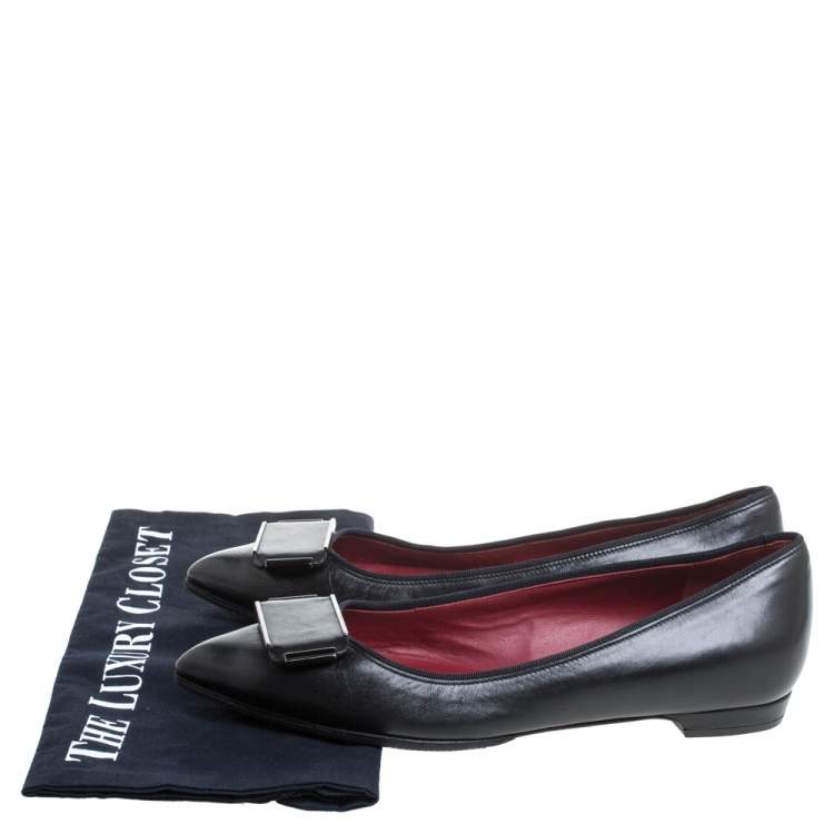Pre Owned Lanvin Black Leather Pointed Toe Slip on Ballet Flats Size 36.5