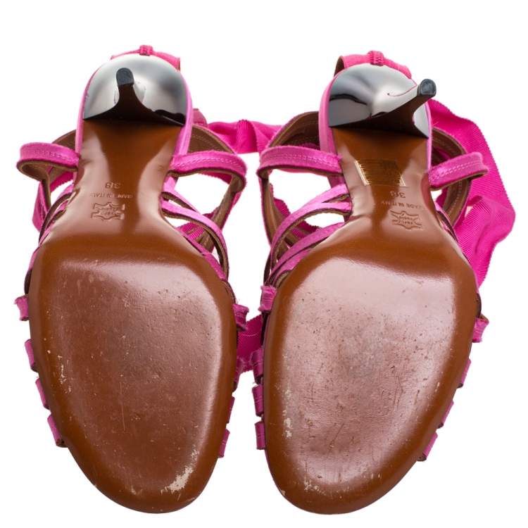 Pre Owned Lanvin Pink Satin Strappy Ankle Wrap Sandals Size 38