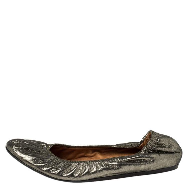 مملوكة مسبقًا Lanvin Green Shimmery Fabric Scrunch Ballet Flats Size 38.5