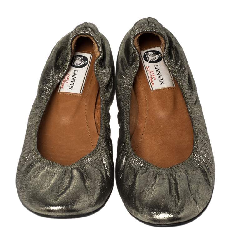 مملوكة مسبقًا Lanvin Green Shimmery Fabric Scrunch Ballet Flats Size 38.5