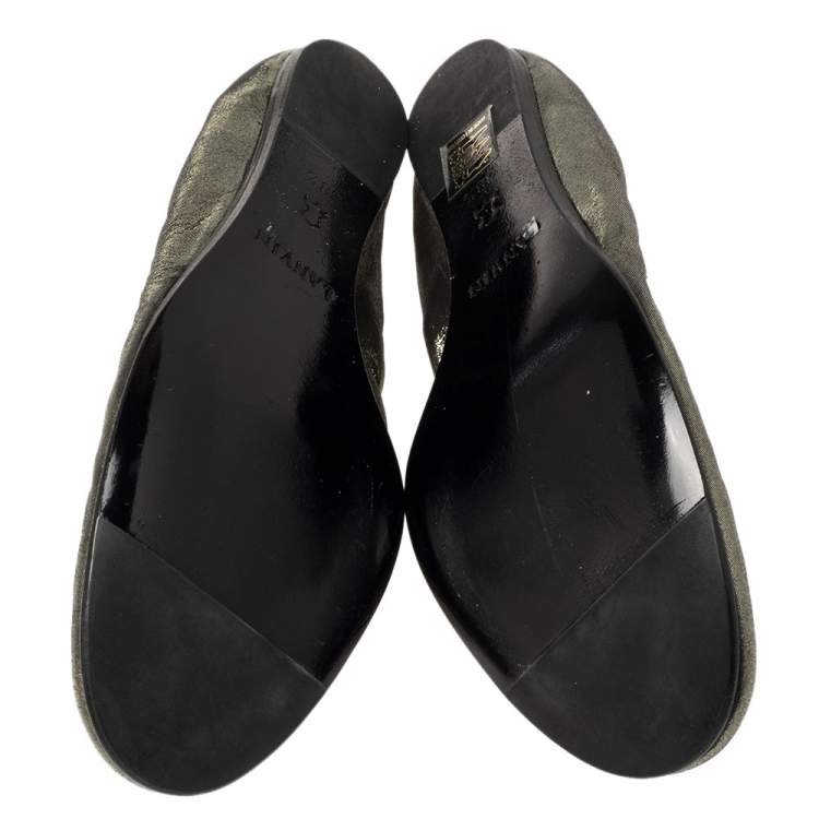 مملوكة مسبقًا Lanvin Green Shimmery Fabric Scrunch Ballet Flats Size 38.5