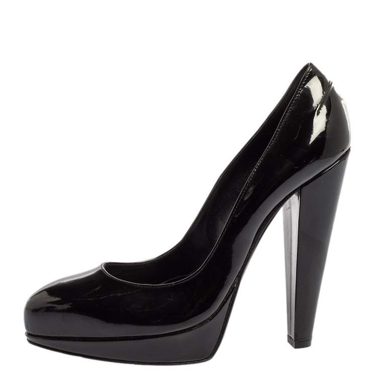 Pre Owned Lanvin Black Patent Leather Platform Pumps Size 38