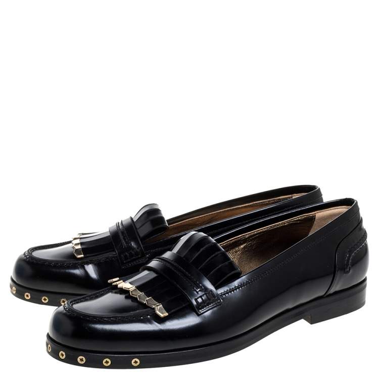 Pre Owned Lanvin Black Leather Fringe Loafers Size 39