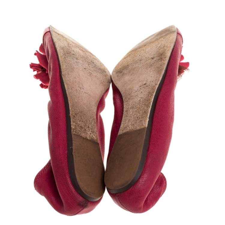 Pre Owned Lanvin Magenta Leather Ballet Flats Size 38
