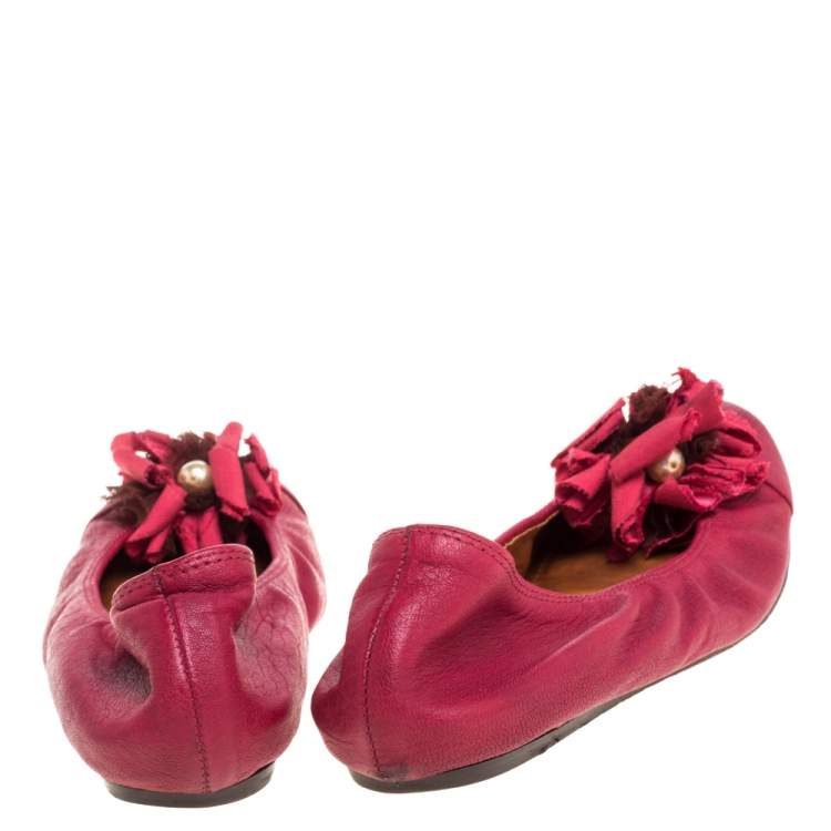 Pre Owned Lanvin Magenta Leather Ballet Flats Size 38