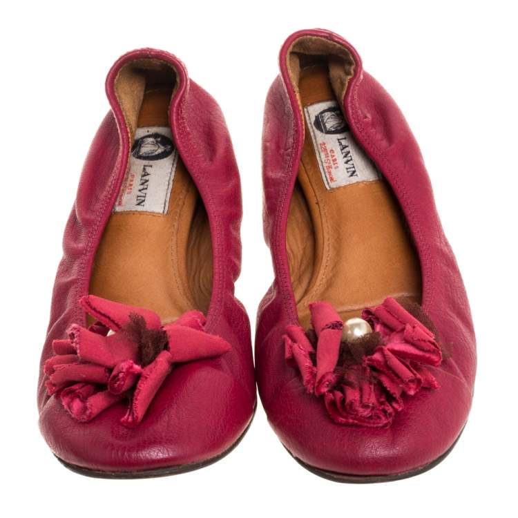 Pre Owned Lanvin Magenta Leather Ballet Flats Size 38