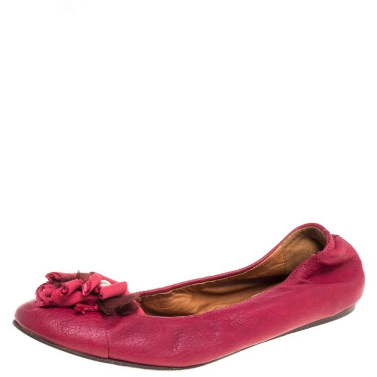 Pre Owned Lanvin Magenta Leather Ballet Flats Size 38