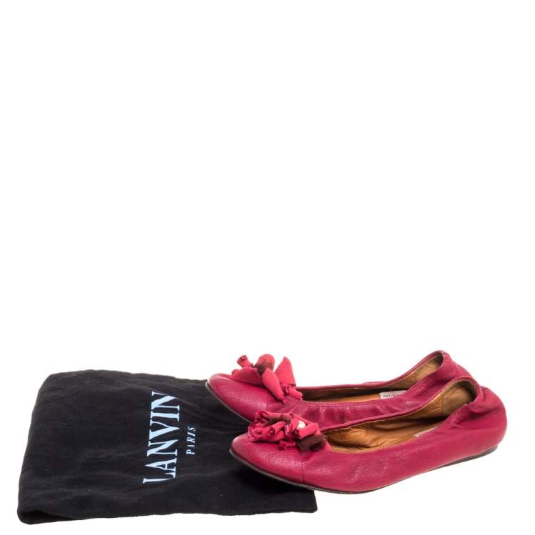 Pre Owned Lanvin Magenta Leather Ballet Flats Size 38