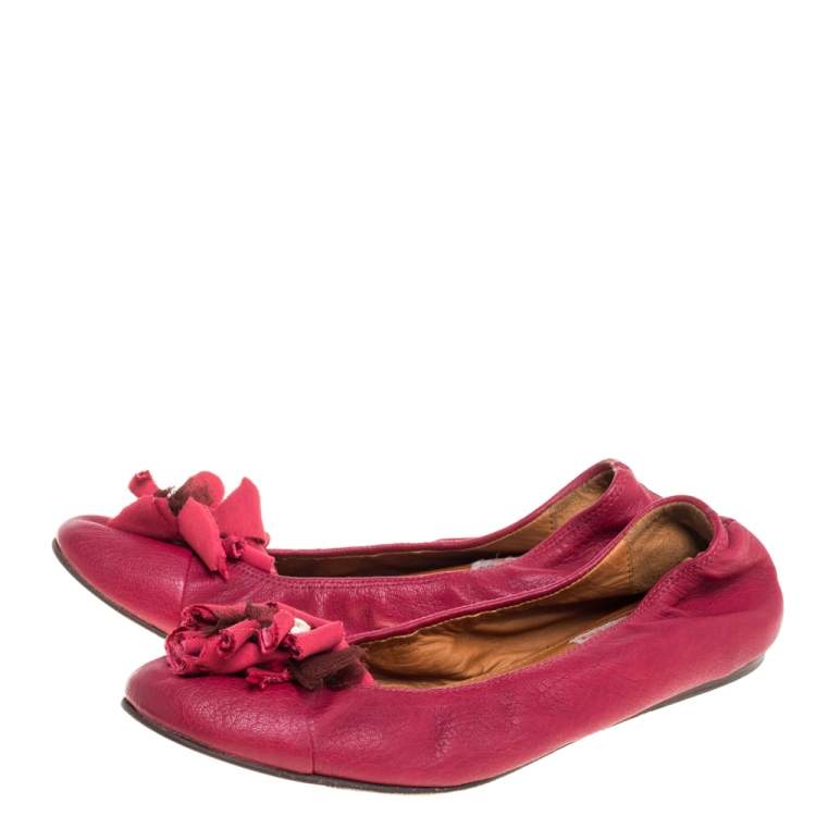 Pre Owned Lanvin Magenta Leather Ballet Flats Size 38
