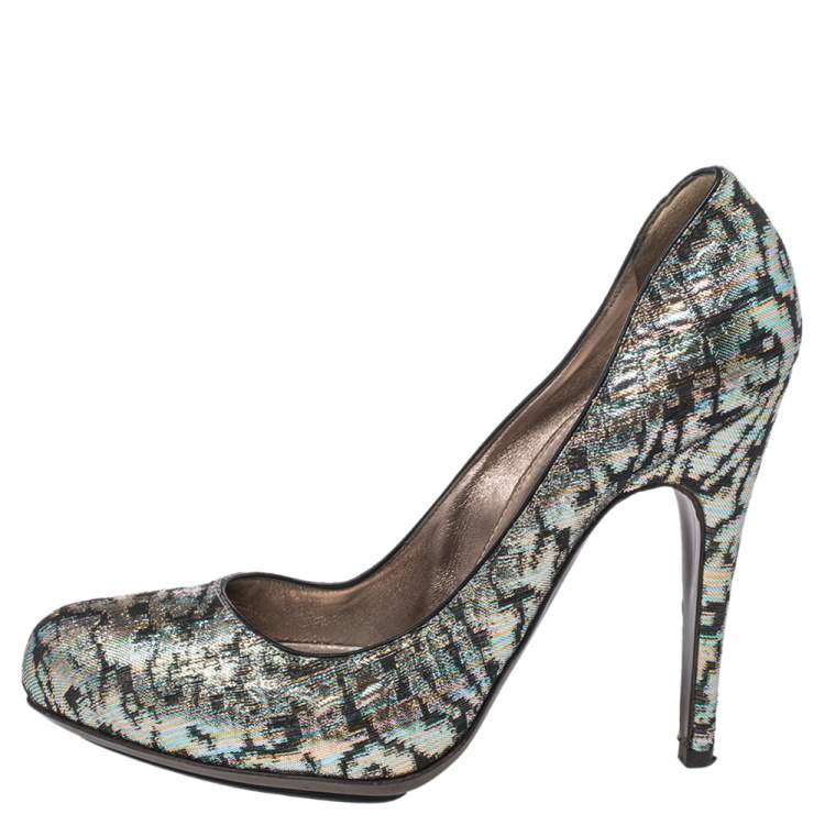 Pre Owned Lanvin  Multicolor Shimmer Fabric Slip On Pumps Size 38.5