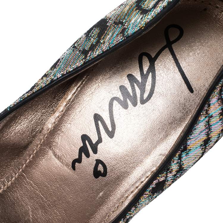 Pre Owned Lanvin  Multicolor Shimmer Fabric Slip On Pumps Size 38.5
