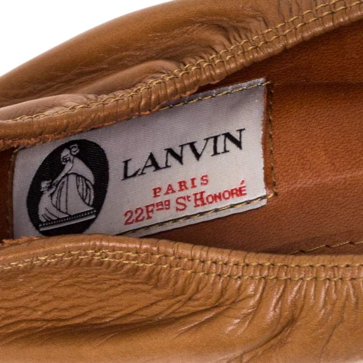 Pre Owned Lanvin Brown/White Leather Scrunch Ballet Flats Size 42