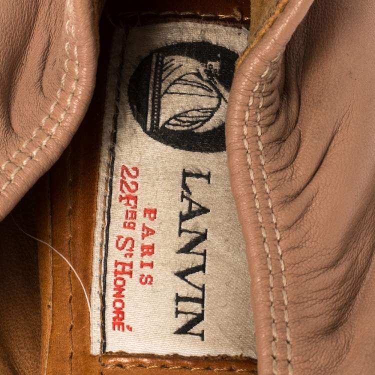 Pre Owned Lanvin Nude/Silver Leather Scrunch Ballet Flats Size 37