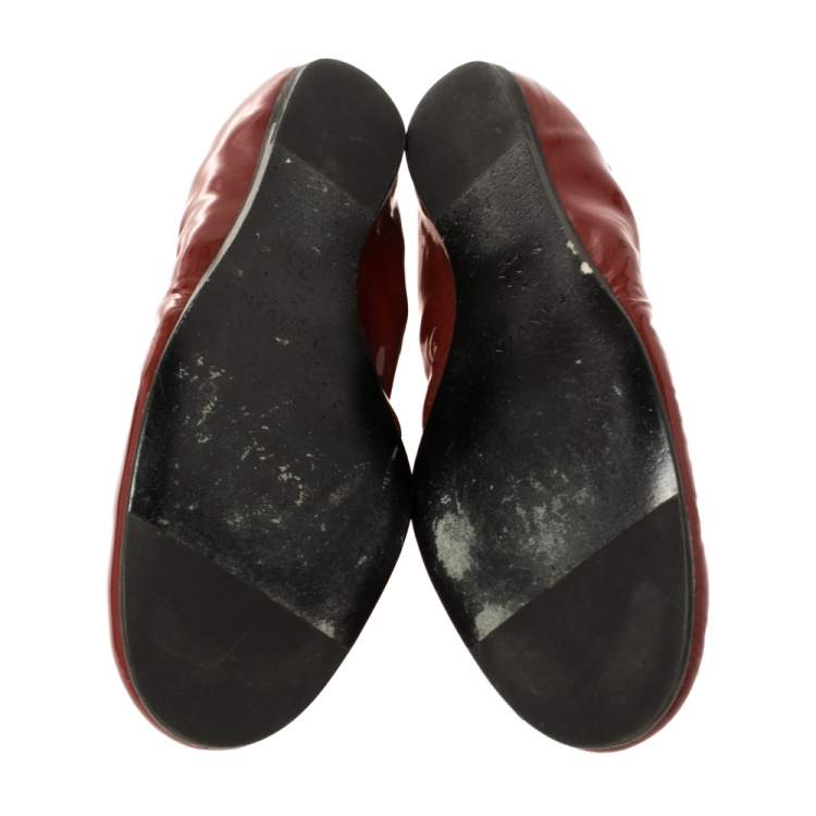 Pre Owned Lanvin Red Patent Leather Scrunch Ballet Flats Size 38