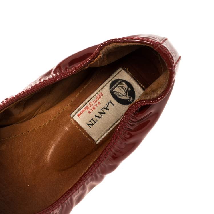 Pre Owned Lanvin Red Patent Leather Scrunch Ballet Flats Size 38