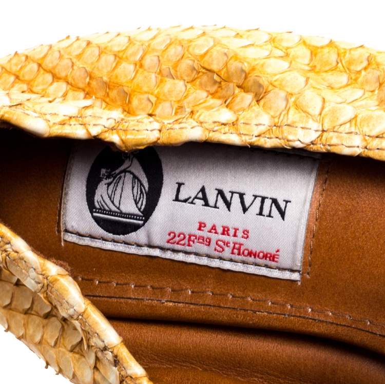 مملوكة مسبقًا Lanvin Yellow Python Scrunch Smoking Slippers Size 40