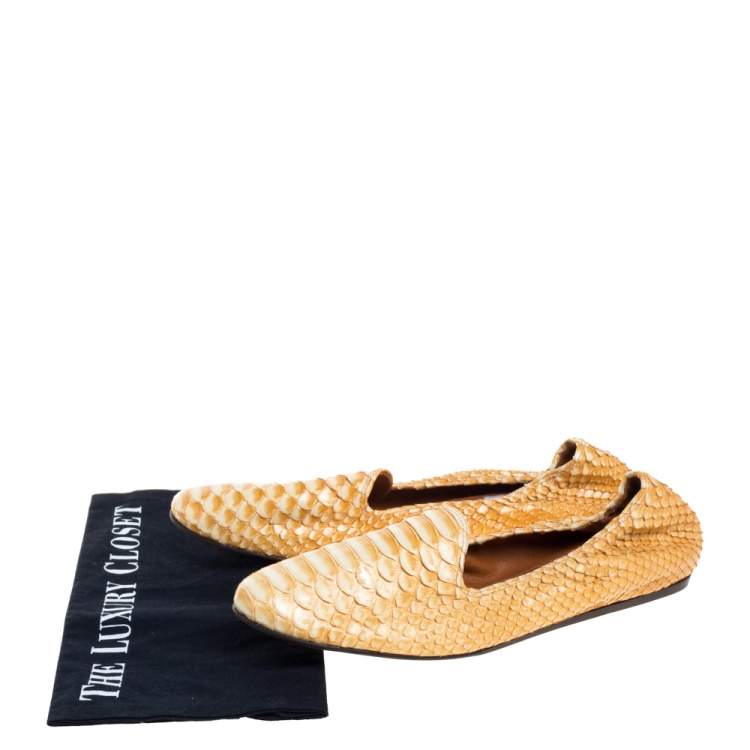 مملوكة مسبقًا Lanvin Yellow Python Scrunch Smoking Slippers Size 40