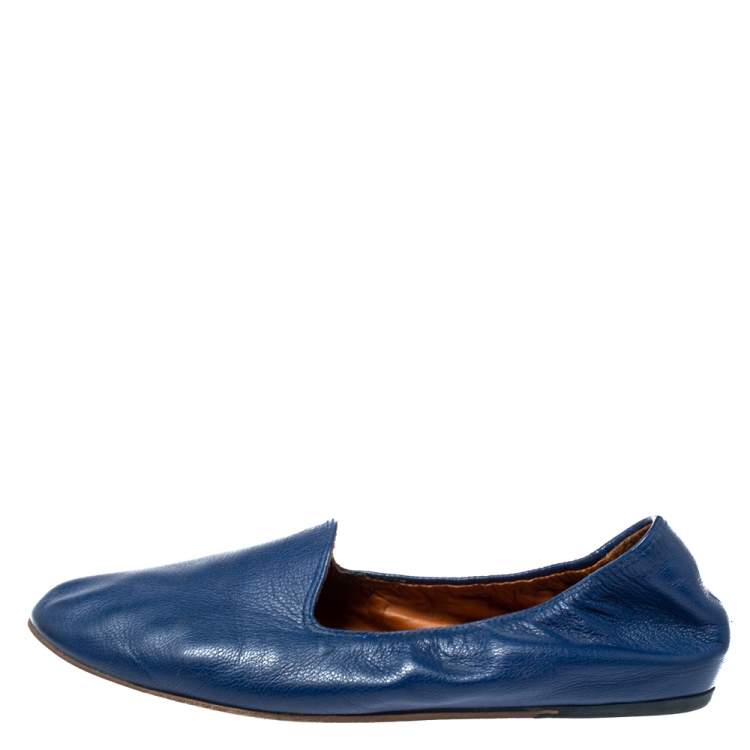 Pre Owned Lanvin Blue Leather Scrunch Smoking Slippers Size 37.5
