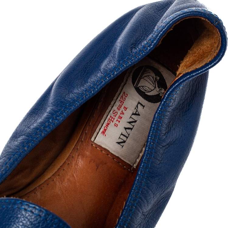 Pre Owned Lanvin Blue Leather Scrunch Smoking Slippers Size 37.5