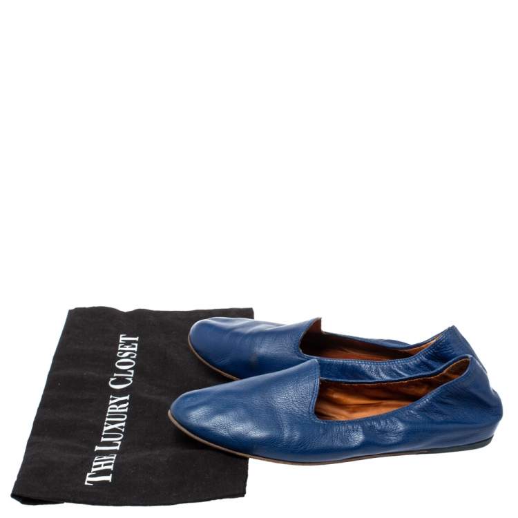 Pre Owned Lanvin Blue Leather Scrunch Smoking Slippers Size 37.5