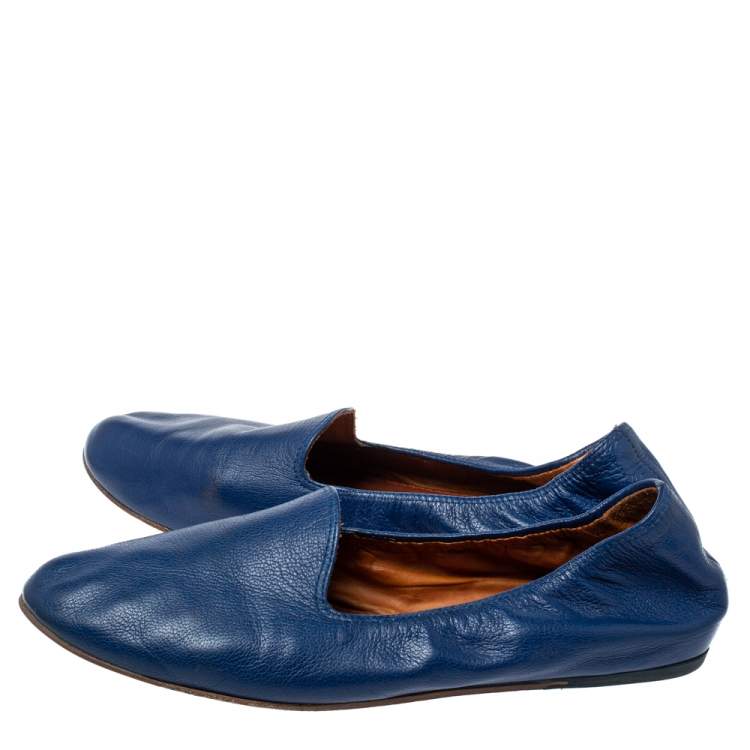 Pre Owned Lanvin Blue Leather Scrunch Smoking Slippers Size 37.5