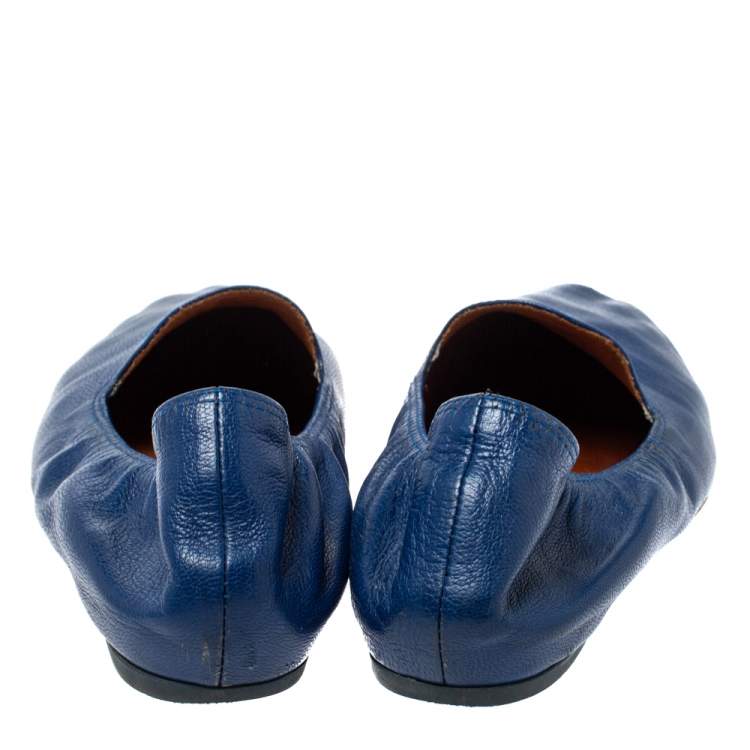 Pre Owned Lanvin Blue Leather Scrunch Smoking Slippers Size 37.5