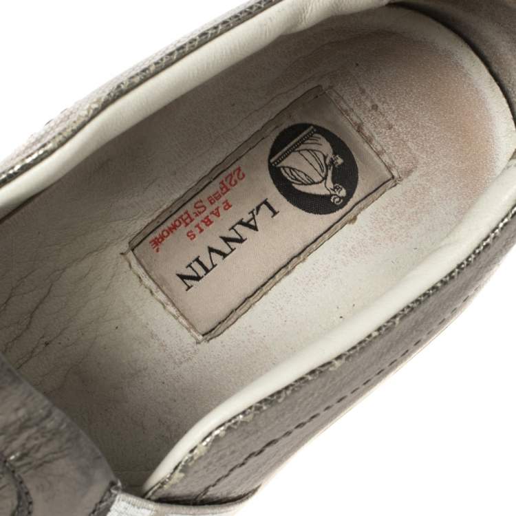 Pre Owned Lanvin Metallic Grey Leather Slip On Sneakers Size 37