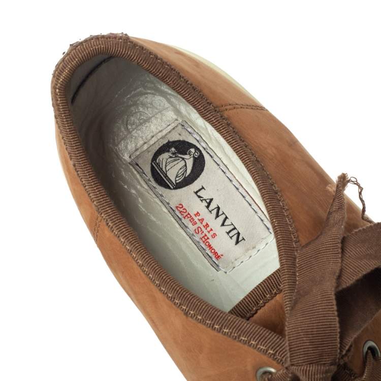 Pre Owned Lanvin Brown  Nubuck Leather And Glitter Python Cap Toe Sneakers Size 39.5