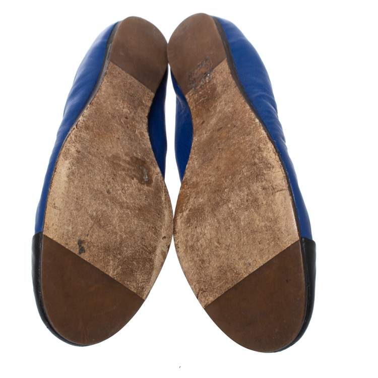 Pre Owned Lanvin Blue Leather Cap Toe Ballet Flats Size 39