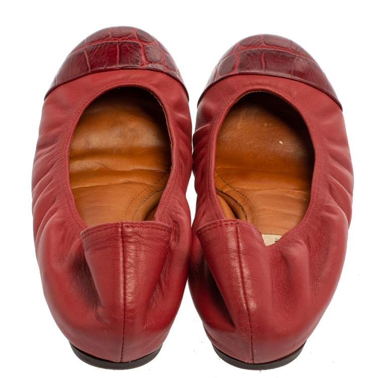 Pre Owned Lanvin Burnt Red Leather Ballet Flats Size 39.5