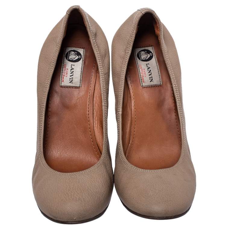 Pre Owned Lanvin Beige Leather Slip On Wedge Pumps Size 42