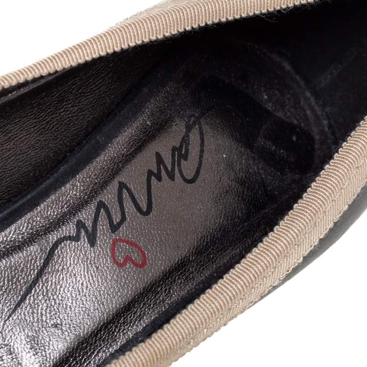 Pre Owned Lanvin Black Leather And Fabric Grosgrain Bow Peep Toe Pumps Size 38