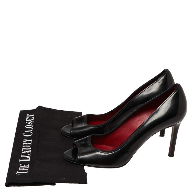 Pre Owned Lanvin Black Patent Leather Open Toe Pumps Size 39