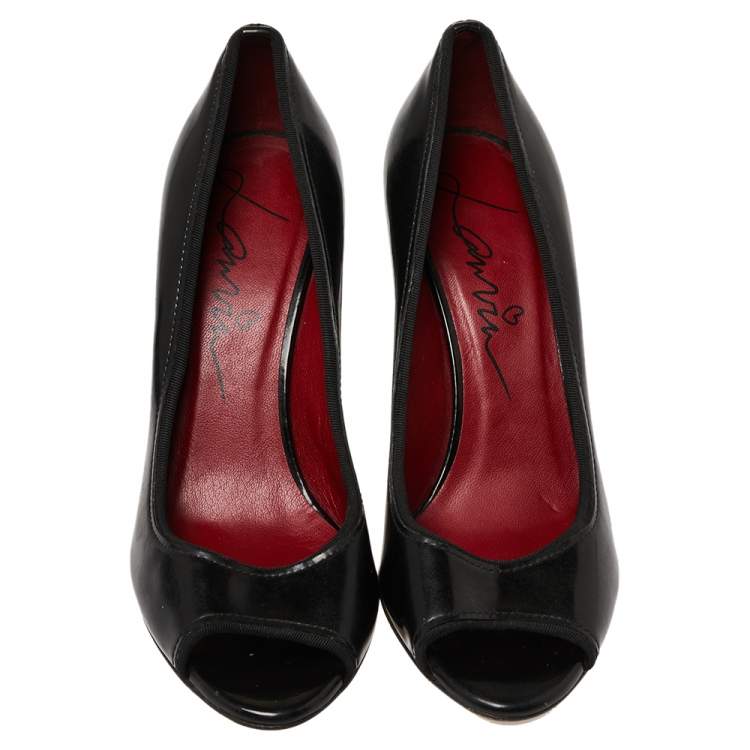 Pre Owned Lanvin Black Patent Leather Open Toe Pumps Size 39