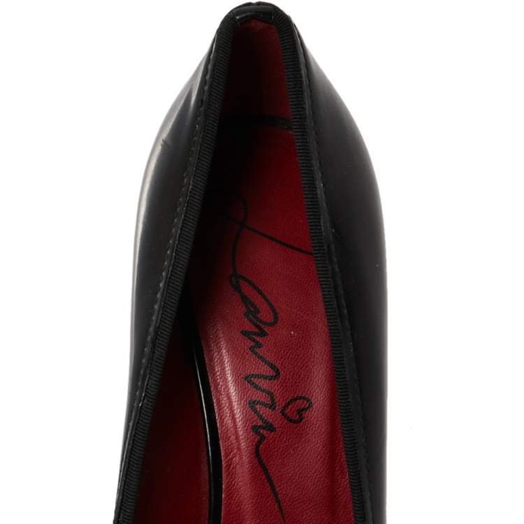 Pre Owned Lanvin Black Patent Leather Open Toe Pumps Size 39