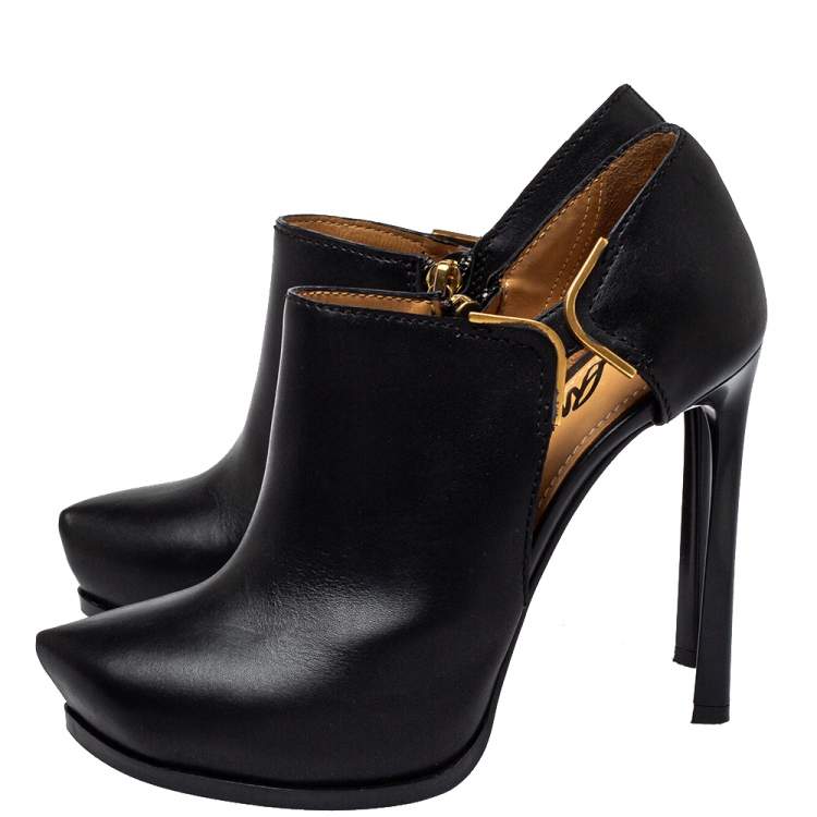 Pre Owned Lanvin Black Leather Ankle Boots Size 37