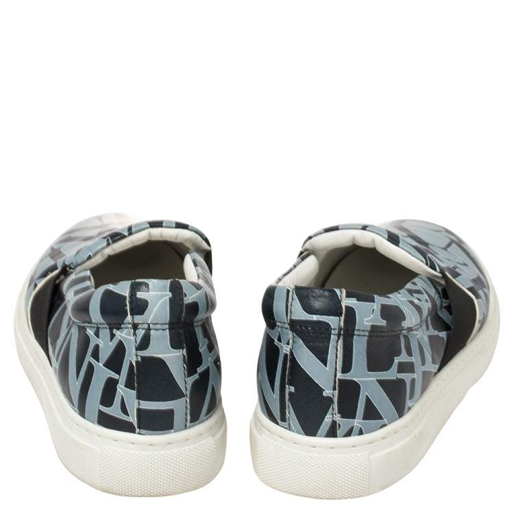 Pre Owned Lanvin Blue Logo Print Leather Slip On Sneakers Size 38