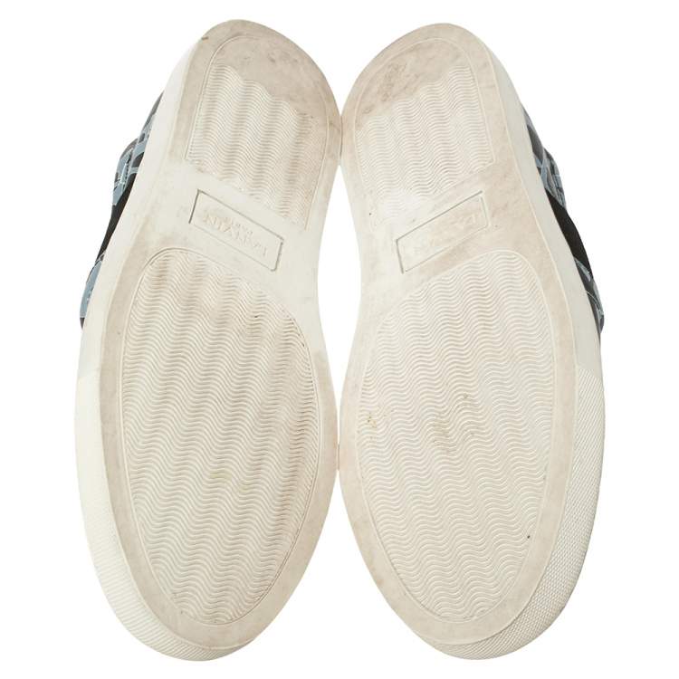 Pre Owned Lanvin Blue Logo Print Leather Slip On Sneakers Size 38